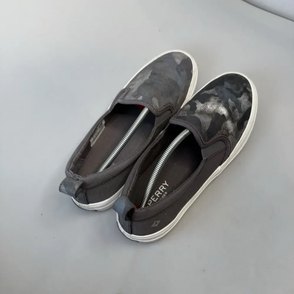 Sperry Crest Twin Gore Womens 9M Silver Blue Metallic Camo Sneakers EUC